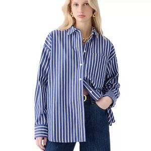 J Crew Etienne Oversized Shirt Lightweight Oxford XS Blue and White Stripe ✨😎🧢